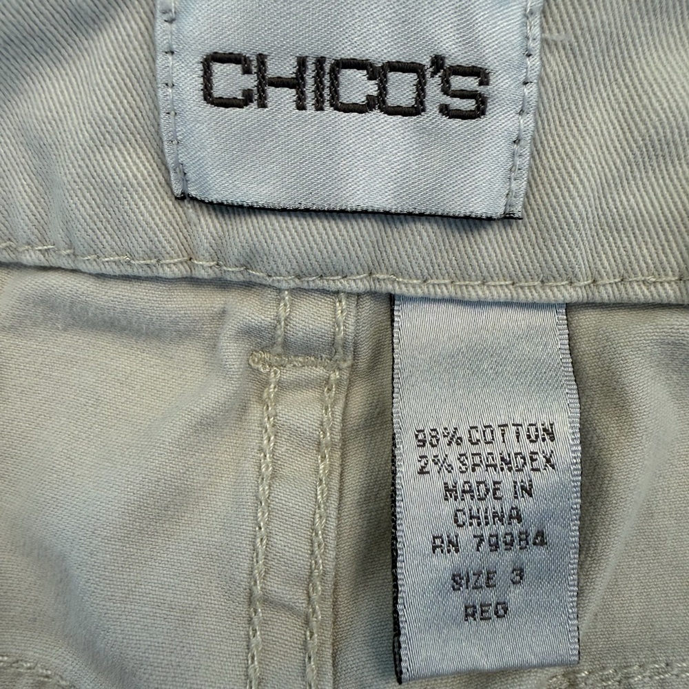 Chico’s Platinum Beige Cotton Stretch Jeans Sz 3 (16) - Picture 5 of 9